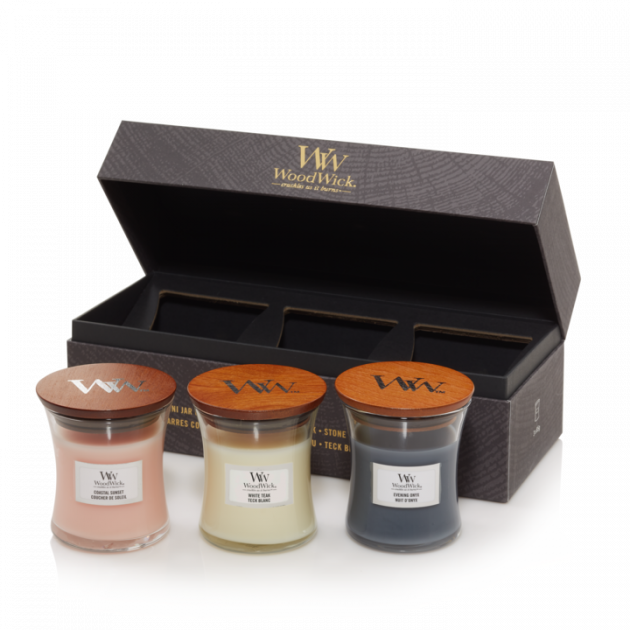 Набір свічок Woodwick Mini Evening Onyx, Coastal Sunset, Solar Ylang Набір свічок Woodwick Mini Evening Onyx, Coastal Sunset, Solar Ylang